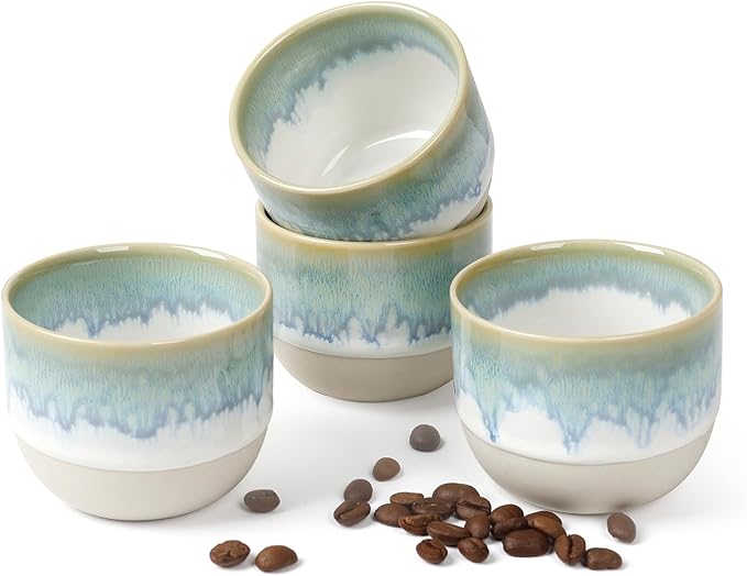 Ceramic Espresso Cups Set, Espresso Coffee Mugs, Special Glazed Demitasse Cups Expresso Coffee Cup for Espresso Machine (Light Green Gradient)