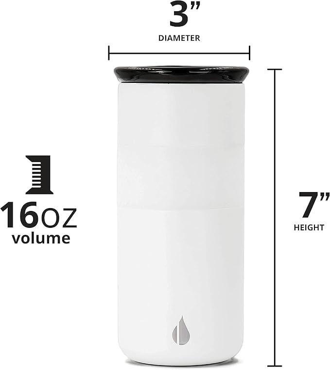 Elemental Personalized Artisan Insulated Tumbler, Triple Wall Coffee Travel Tumbler, Reusable Stainless Steel Coffee Tumbler with Ceramic Lid, Thermal Coffee Cups for Hot & Cold 16oz - Matte White