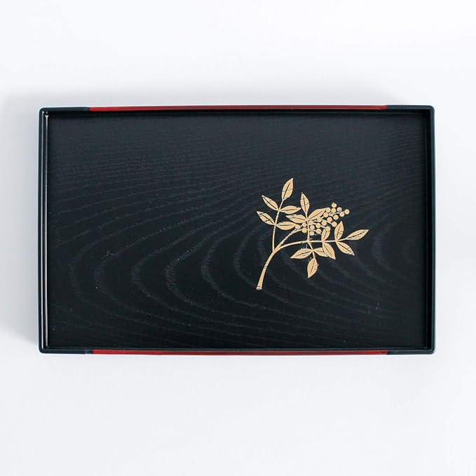 Tea Serving Tray, Japanese Style, Sakura Cherry Blossom and Nanten Sacred Bamboo, 10 x 6.3inches (Rectangle (Iris))