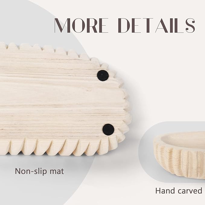 Wooden Decorative Dough Bowl for Home Decor, Unique Centerpiece Bowl, Wood Bowl with Hand Carved Vertical Stripes, Home Decor Accents for Farmhouse Boho Rustic Style (16.3"x 6" Light Wood Color)