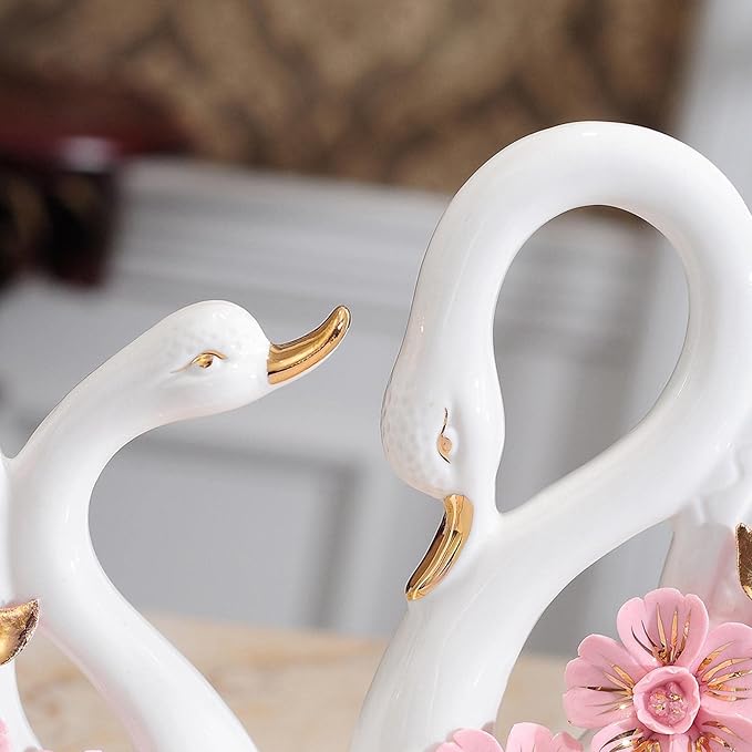 Fenteer Couple Swan Statues for Table Centerpiece Set of 2 Home Decor, Style C