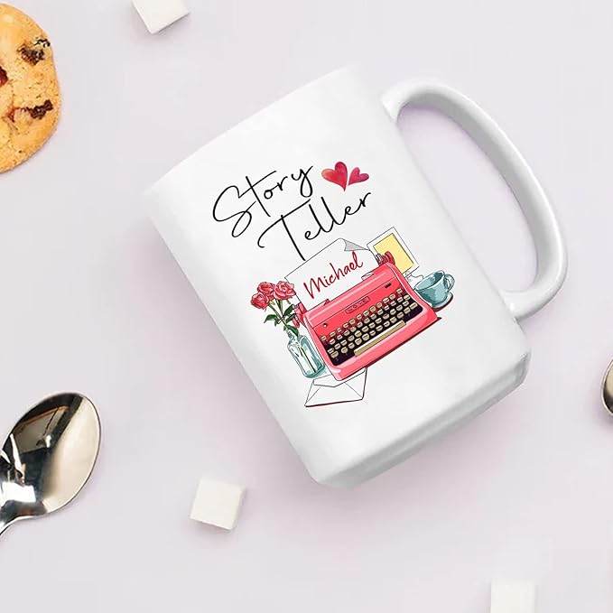 Personalized Writer Coffee Mug Custom Name, Story Teller Awesome Writer Author White Cup Gift for Book Lover/Reading Lover/Friend/Family, Customized Author Ceramic Mug 11oz 15oz for Men/Women