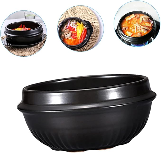 KICHOUSE 1pc Korean Stone Pot for Cooking Ceramic Casserole for Bibimbap Stews Soups Household Cookware Uniform Heat Distribution for Home Dining