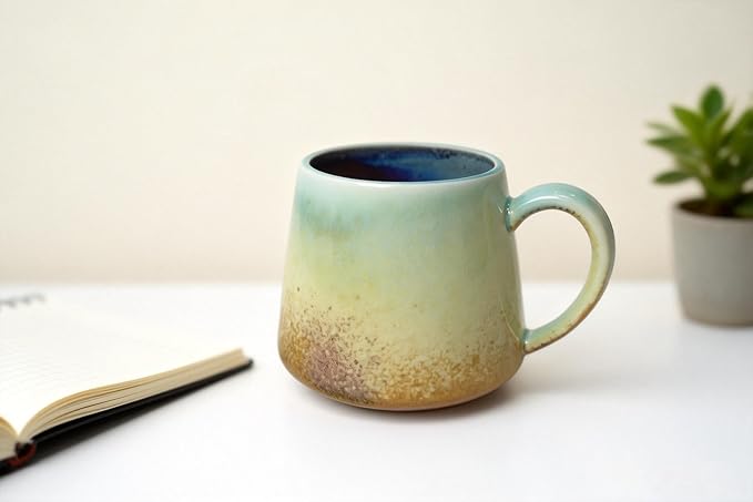 Handcrafted Ceramic Coffee Mug, 16 oz Unique Reactive Glaze Stoneware Mug, One-of-a-Kind Artisan Pottery Tea Cup, Tapered Anti-Slosh Design for Heat Retention, Gift Ready Packaging for Home Office