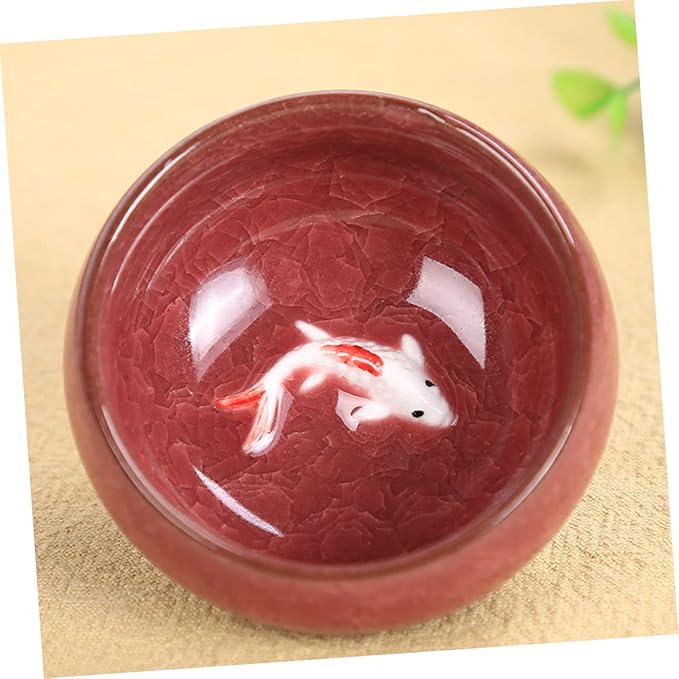 Mikinona 6pcs Ceramic Fish Teaware Set Handmade Tea Cup Set Vintage Chinese Design Asian Tea Cup