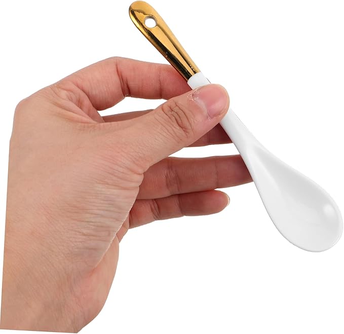 European Style Ceramic Coffee Spoon with Gold Trim Luxurious Porcelain Spoon for Coffee Cups Tea Parties and Desserts Versatile Handmade Kitchen Accessory