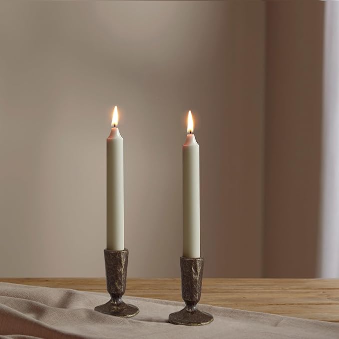 Handcrafted Antique Black & Gold Iron Taper Candle Holders - Set of 2 Elegant Candlesticks for Weddings, Dining, and Parties, Timeless Décor Accent