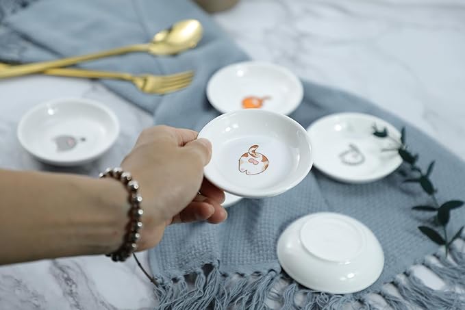 SOCOSY Super Cute Funny Cat Butts Ceramic Sauce Dish/Seasoning Dish/Sushi Soy Dipping Bowl/Appetizer Plates/Serving Dish for Kitchen Home(Set of 6)