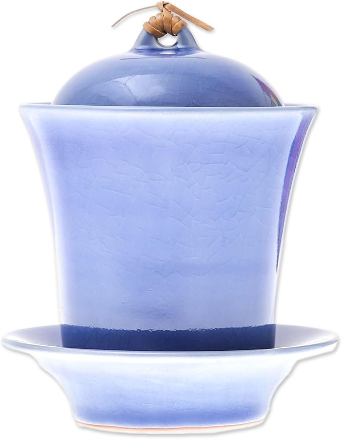 NOVICA Blue Ceramic Soup Cup Lid And Saucer Set, Cup Of Comfort In Blue'