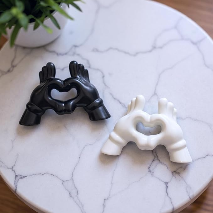 Zerzsy Set of 2 Heart Hands Sculpture Figurine Decor, Modern Style Sculptures Decorative Loving Finger Statues, Valentines Day Decorations for Office Home Decor - Black&White