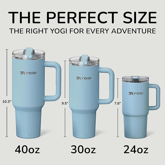 YOGI Ceramic Lined Metal Allergy Safe 40oz Tumbler with Handle and Straw Leakproof Flip & Sip Lid Vacuum Insulated Stainless Steel Travel Cup for Iced Coffee Water and All-Day Hydration 40oz Cielo