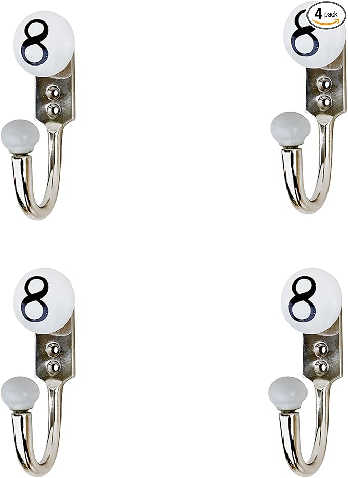Indian Shelf Sets of 4 Unique Ceramic, Zinc Decorative Cute Hooks for Hanging Coats, Jackets, Leash, Hat, Towel, Backpack, Purse, Handbag [White]