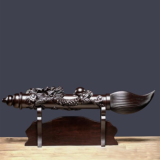 Carved Wooden Brushs Pendant Statue Handmade Wood Sculpture Decor Vintage Decoration Ornament for Living Room Bedroom Office Home Feng Shui Gifts Sculptural(30cm, 1)