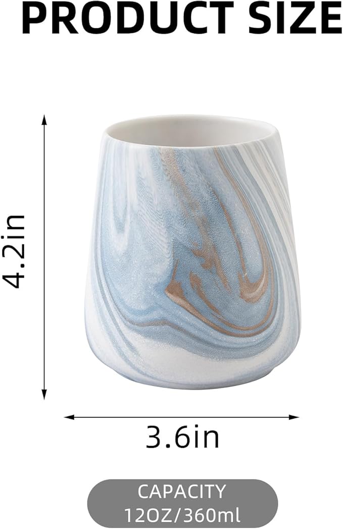 Marble Blue Toothbrush Holder for Bathroom - Ceramic Tooth Brushing Holders, Toothbrush Cup, Toothpaste Organizer for Bathroom Countertop, Makeup Brush Holder, Pen Holder for Home Desktop Storage
