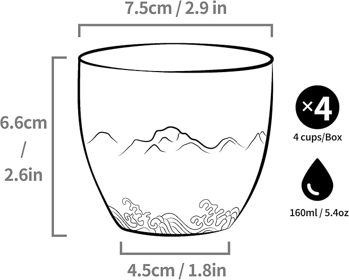 TEANAGOO Ceramic Japanese Tea Cups Set of 4pcs, 5.4oz/160ml Elegant Ceramic Matcha Cups with Flat Base, Celedon Blue Handleless Coffee Mugs, Microwave & Dishwasher Safe, Beautiful Gift Box