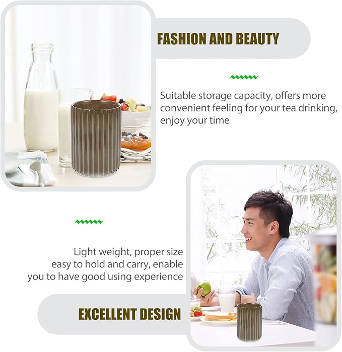 LIFKOME Tea Cups Ceramics Coffee Mugs Chinese or Japanese Style Porcelain Milk Mug No Handles Vintage Stripe Beverage Cup Drinks Tumbler for Tea Lovers 300ml Grey Tea Cup Set