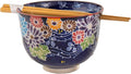 Urban Tokyo Handpainted Ceramic Glazed Japanese Ramen Udon Noodle Rice Bowl With Chopsticks 20 fl oz 5 inch Diameter Bowl Sets Color Box Packaging (Floral Assortment)
