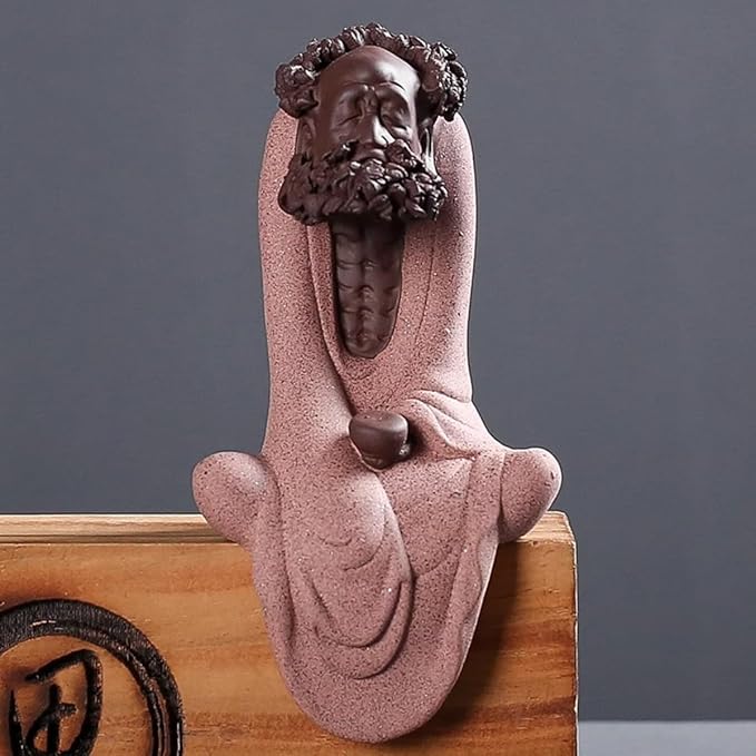 Handmade Purple Sand dysfunction Statue Meditation Ancestor Ceramic Sculpture Creative Tea pet Home Tea Room Tea Table Office Decoration Ornament (Pink)