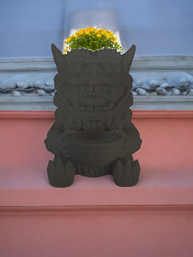 Wall Planter – Chinese Foo Lion Guardian Flower Pot, Hanging Dragon Dog Planter for Indoor & Outdoor Garden Decor, Unique Wall Art for Plants & Succulents (Black, Regular 5.8" Height)