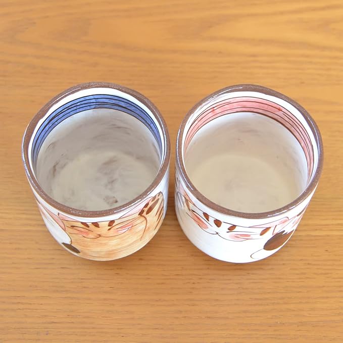 有田焼やきもの市場 Japanese Yunomi Tea Cup for Green Tea set of 2 Arita Imari ware Made in Japan Nakayoshi Neko Three Cats