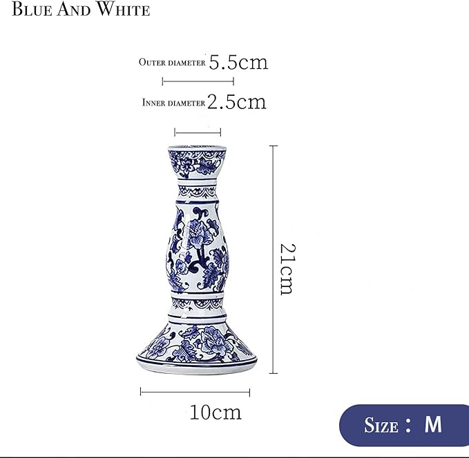 Blue and White Porcelain Ceramic House Candle Holder Chinese Traditonal Style Simple Home Candlestick Decoration Incense Stick (m)