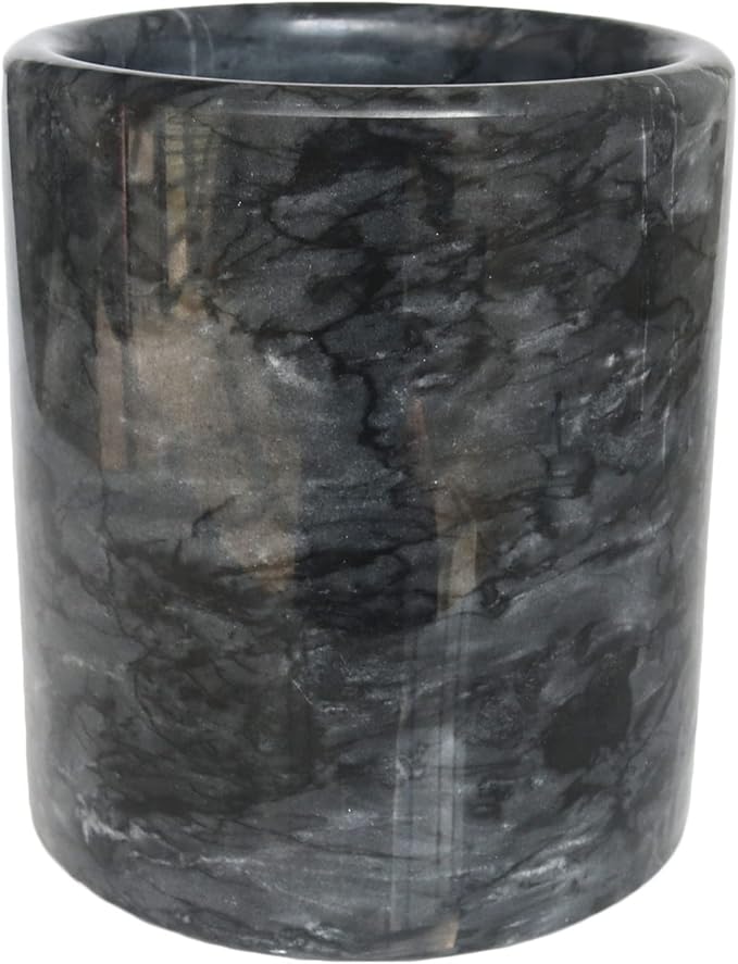 HillSpring Black Marble Kitchen Utensil Holder, Weighted Utensils Organizer Crock for Countertop, Wine Chiller Bucket with Protective Padded Base