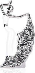 DOVDOV Abstract Ceramic Peacock Dancer Statue, Female Ballerina Decoration, Gold and Silver Home Decor Trinkets for Dance Studio Living Room TV Cabinet Console Dresser Entryway Countertop Decoration