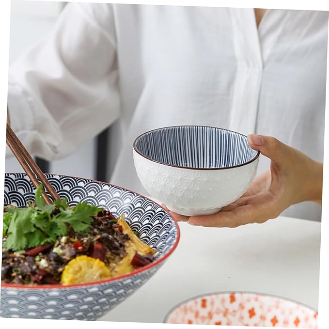 Totority 2pcs Creative Ceramic Noodle and Salad Bowls Elegant Food Serving Dishes for Home Kitchen for Soup Pasta and Fruit Easy to Clean and Store