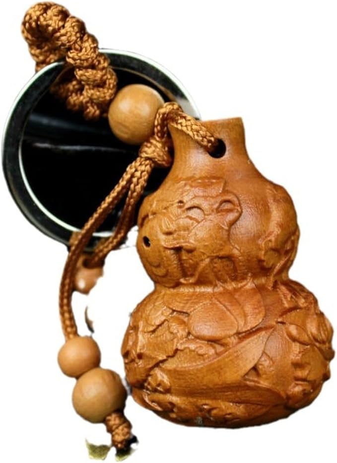 Gourd Wooden Statue Handmade Wood Sculpture Decor Boxwood Vintage Decoration Desk Ornament for Living Room Bedroom Office Home Feng Shui Sculptural