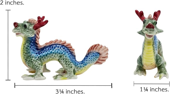 WitnyStore 3¼" Multicolor Chinese Asian Dragon Ceramic Figurine for Terrarium Decoration Collectible Statue for Adult Collectors Handcrafted Porcelain Ornament Sculpture Home Room Tabletop Decor