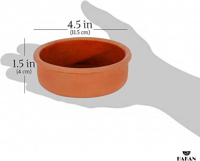 Hakan Hitit Clay Bowl Set of 6, Terracotta 4.5-inch Bowls, 8.5 Oz Glazed Inside Ancient Pottery, Cooking Clay Bowls in Box, Turkish Clay Yogurt Pots, Earthenware for Mexican Dishes, 6 Pcs, 250 cc