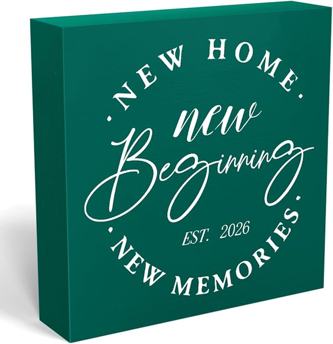 MUBIAO Rustic 2026 New Home Housewarming Gifts Ideasfor Women Men Friend Home Desk Shelf Decor - 5.1 x 5.1 Inches New Memories Decor Accessories -Green
