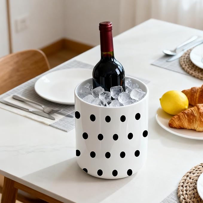 Black polka dot cutlery rack,ceramic spatula rack,countertop ceramic cutlery rack,large cooking utensil jars,countertop decorative vase, kitchen utensil storage jars,6.3 inches + 4.7 inches(polka dot)