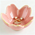 Pink Flower Ring Dish Ceramic Jewelry Tray, Small Trinket Dish Ring Bowl Jewelry Holder Organizer for Vanity/Bathroom/Nightstand, Birthday/Xmas/Engagement Gift for Women/Best Friends/Bride
