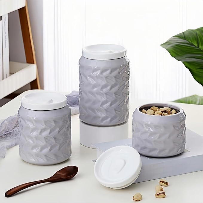 Ceramic Jar with Lid, 34oz Food Storage Jar with Airtight Seal Ceramic Lid for Sugar Tea Spice, Coffee Canister Sugar Container (Gray)