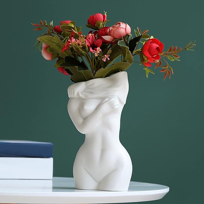 White Ceramic Female Body vase, Lovely Dry Flower Vase Modern Small Woman Body Vase Female Form Vases for Living Room Bedroom Decor,C