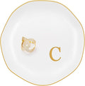 Ceramic Jewelry Tray, Personalized Initial Ring Dish, Elegant Trinket Tray for Rings Earrings Bracelet Necklaces, White Decorative Jewelry Holder for Women Vanity, 4.5 Inch, Letter C