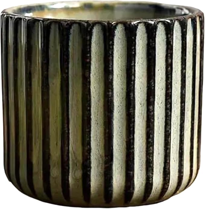 Vinitage Ceramic Mug, Japanese Tea Cup 6oz Striped Cup No Handle Drinking Cup for Latte Milk Water Beverage Juice Microwave and Dishwasher Safe, Kiln Transformation Cup (Gray)