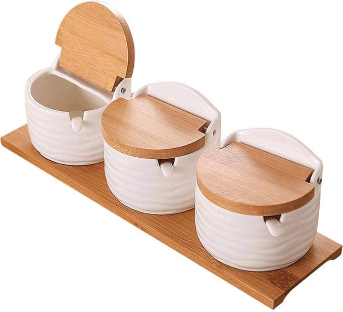 Ceramics Storage Jar Porcelain Condiment Jar Spice Container with with Flip Lid and Spoon - Best Creative Seasoning Box for Your Home, Kitchen, Counter (3)