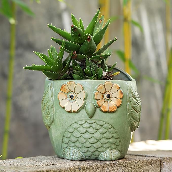 7Inch Ceramic Owl Wall Planter Hanging Planter Flower Planter Succulent Pot Indoor Outdoor Garden Pots Large Ideal Gifts for Women, Mom or Birthdays