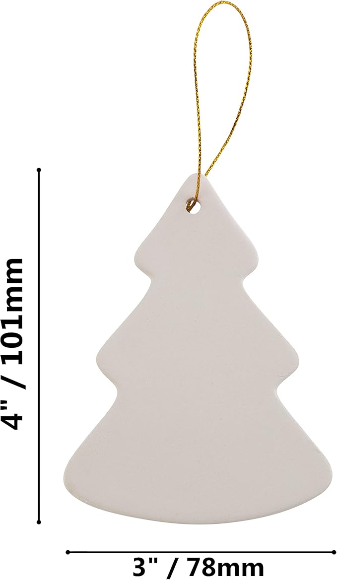 Creative Hobbies Ready to Paint DIY Ceramic Bisque Tree Shape Ornaments with Hanger for Christmas Tree and Holiday Decoration | Pack of 12