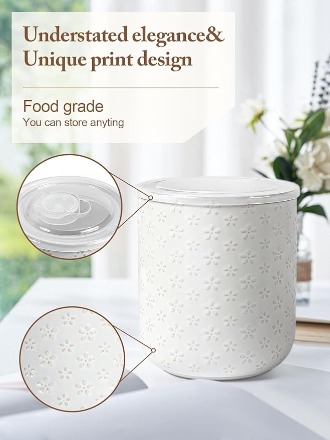 Kitchen Utensil Holder for Countertop, Ceramic Utensil Holder for Kitchen Counter, Set of 3, Kitchen Decor, Utensil Organizer for Spatulas and Spoons, Flower Arrangement and Storage for Coffee (White)