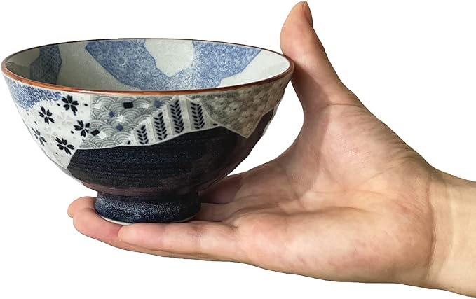 Traditional Style Japanese Ceramics Rice Bowl Chawan Pottery, Dishwasher Microwave Safe Made in Japan (Yuuzen, Medium (oohira))