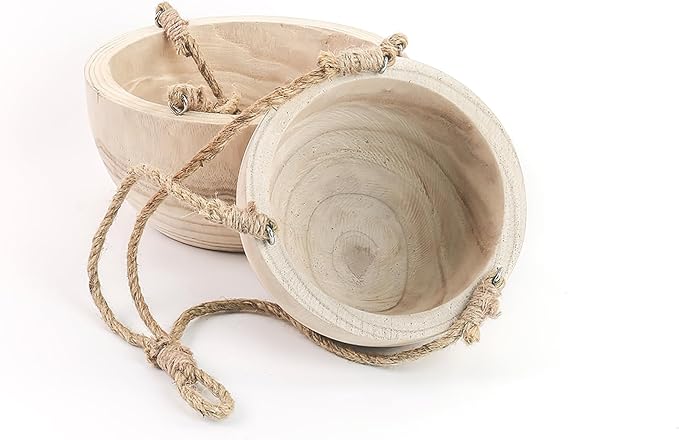 CYS EXCEL Small Wooden Hanging Planter Paulownia Wood Bowl Basket with Jute Rope for Indoor Plants Succulents