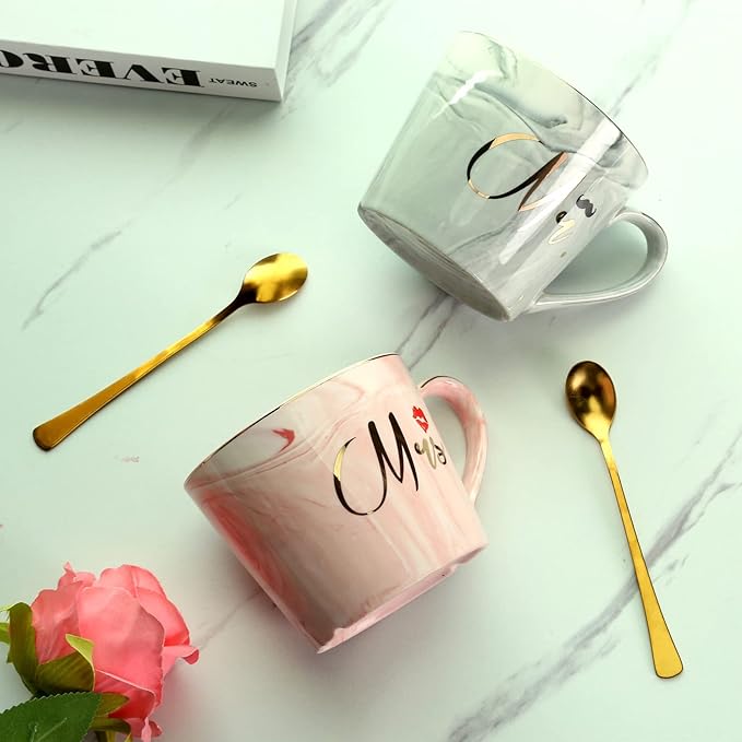 Mr And Mrs Ceramic Couple Coffee Mugs Set, Engagement Gifts for Couples Bridal Shower Gift for Bride, Valentine's Day His and Hers Anniversary Wedding Gifts for Couple, Unique Housewarming Gift Ideas