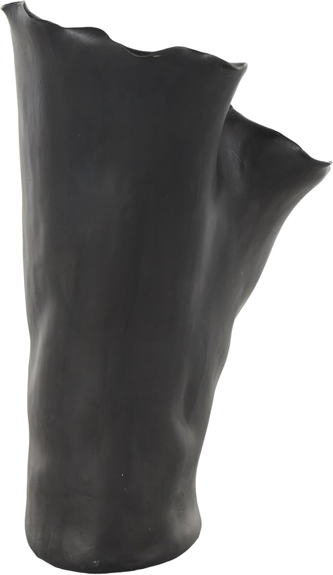 Deco 79 Ceramic Abstract Floral Inspired Vase with Wavy Folded Rim, 9" x 11" x 16", Black