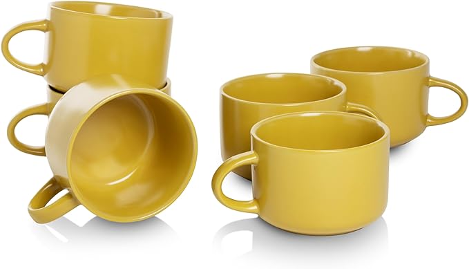 10 Strawberry Street Wazee Matte Oversized Mug, Yellow, Set of 6