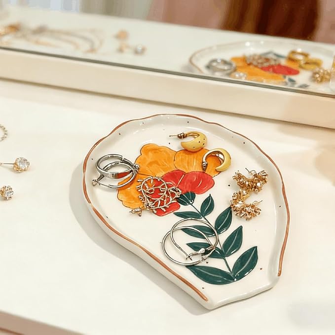 Hand-Painted Floral Ceramic Spoon Rest - Flower-Shaped Stove Top Holder & Jewelry Tray, Multifunctional Kitchen Decor & Unique Gift for Coffee Lovers & Home Chefs