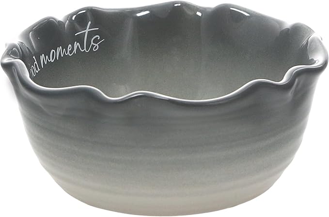 Pavilion Gift Company - Enjoy The Good Moments - 4.5" Ceramic Bowl With Bamboo Serving Spoon Neutral Ombre Kitchen Serveware Housewarming Gift Hostest Host Present
