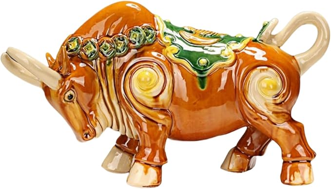 Home Decoration Sculpture Ceramic Struggling Bull Sculpture Asian Art Decoration Collection Ornaments - Yellow